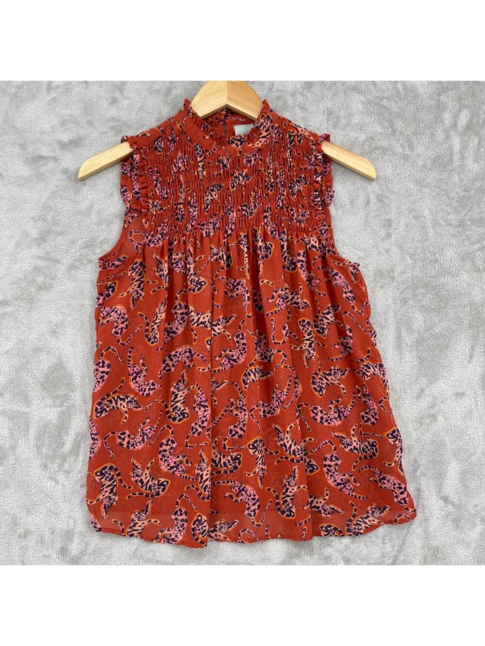 Maeve Anthropologie Darby Tank Rust Leopard Tiger Print Chiffon Blouse